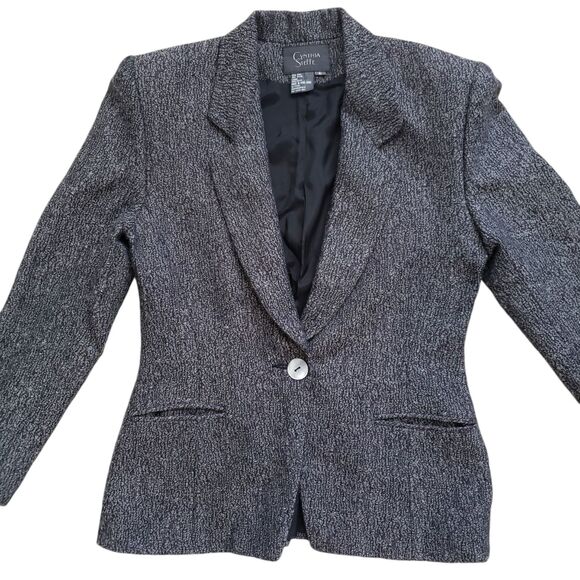 Vtg Cynthia Steffe Blazer Jacket Womens 6 Gray Tweed Wool One Button Sport Coat - Picture 3 of 10